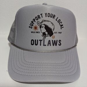 NWOT Gray Trucker Hat with Outlaws Graphic